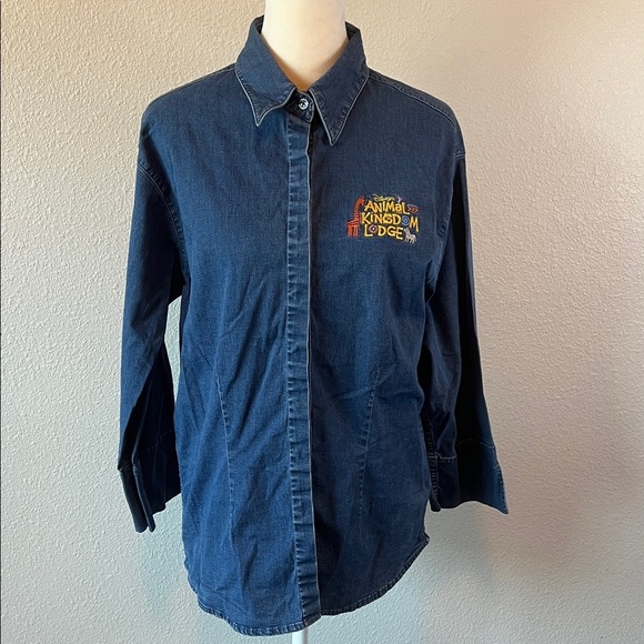 Walt Disney Tops - Disney Animal Kingdom Embroidered Button Down Shirt Denim Size Large